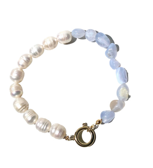 Blue lace agate + pearls